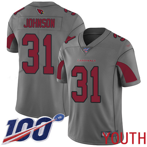 Arizona Cardinals Limited Silver Youth David Johnson Jersey NFL Football #31 100th Season Inverted Legend->youth nfl jersey->Youth Jersey